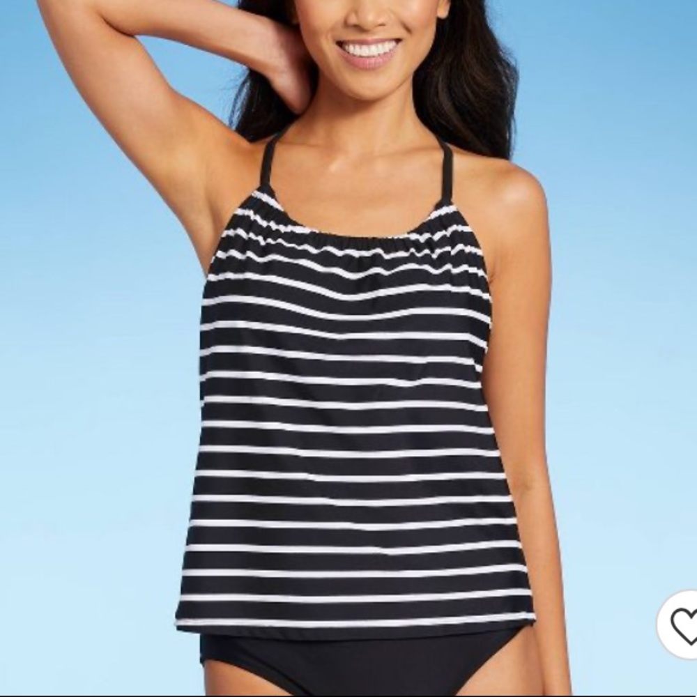 (XL)- Kona Sol Women's Racerback High Neck Tankini Top - Black & White